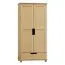Kleiderschrank | 2 Drehtüren | 1 Schublade | 4 Fächer | mit Kleiderstange | 90 cm breit | Massivholz | Farbe: Natur Abbildung