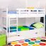 Etagenbett mit Stauraum / 2 Schubladen für Kinder 90 x 200 cm | Massivholz: Buche | Weiß Lackiert | umbaubar in 2 Einzelbetten | Premium-Qualität | inkl. Rollroste Abbildung