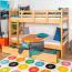 Etagenbett mit Stauraum / 2 Schubladen für Kinder 90 x 200 cm | Massivholz: Buche | Natur Lackiert | umbaubar in 2 Einzelbetten | Premium-Qualität | inkl. Rollroste Abbildung