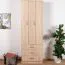 Schmaler Kleiderschrank | 2 Drehtüren | 3 Schubladen | 1 Fach | mit Kleiderstange | 75 cm breit | Farbe: Braun Abbildung