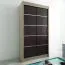 100 cm breiter Schiebetürenschrank mit 2 Türen | 5 Fächer | 2 Kleiderstangen | Farbe: Sonoma Eiche / Schwarz Abbildung