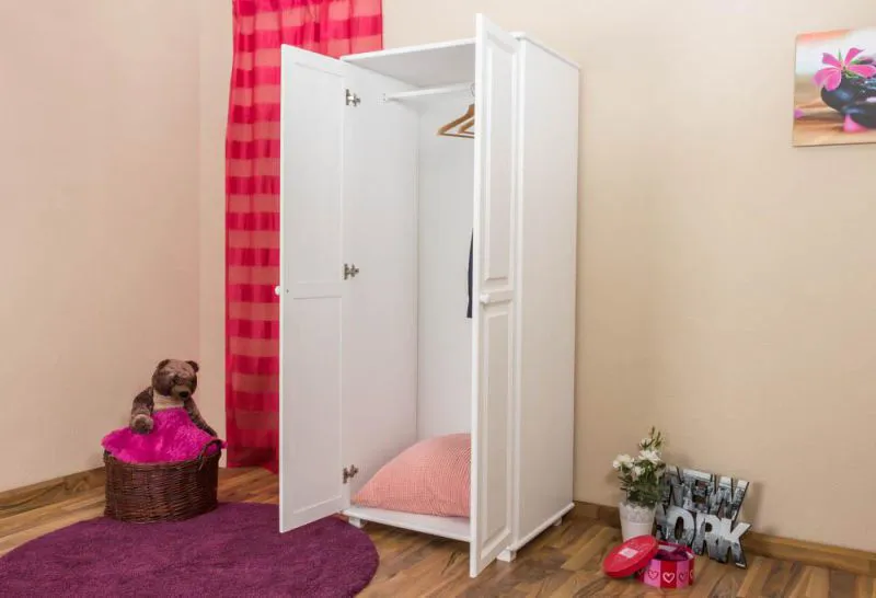 Landhaus-Stil Kiefer-Kleiderschrank, Farbe: Weiß 190x80x60 cm Abbildung