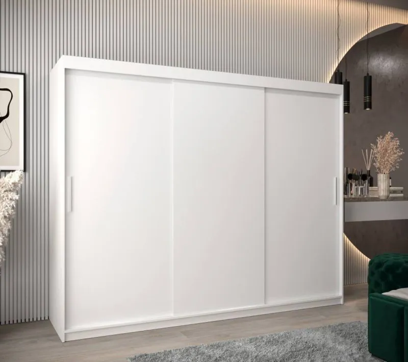 250 cm breiter Kleiderschrank mit 10 Fächern und 3 Türen | Farbe: Weiß Abbildung