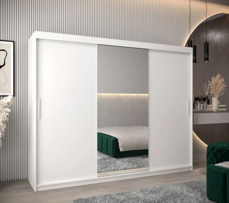 250 cm breiter Kleiderschrank mit 10 Fächern und 3 Türen | Farbe: Weiß Abbildung