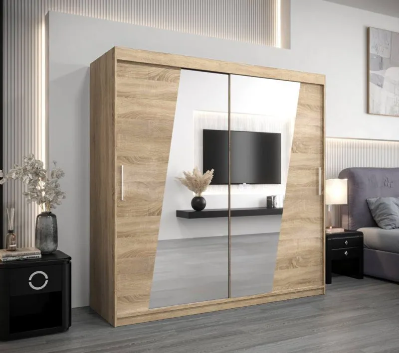 200 cm breiter Kleiderschrank mit 10 Fächern und 2 Türen | Farbe: Sonoma Eiche Abbildung