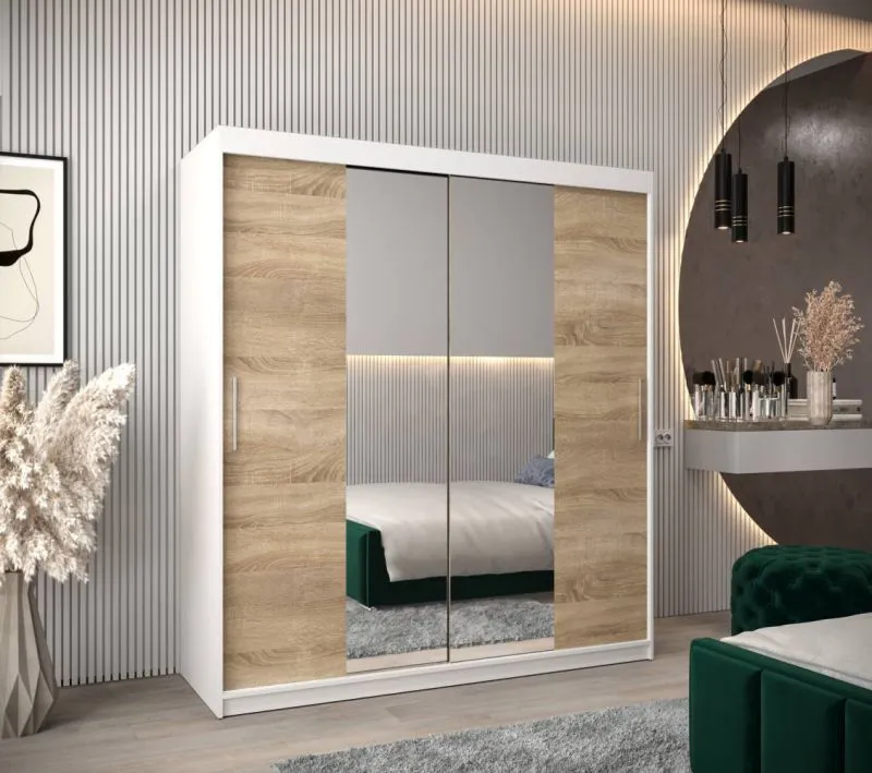 180 cm breiter Kleiderschrank mit 10 Fächern und 2 Türen | Farbe: Sonoma Eiche / Weiß Abbildung