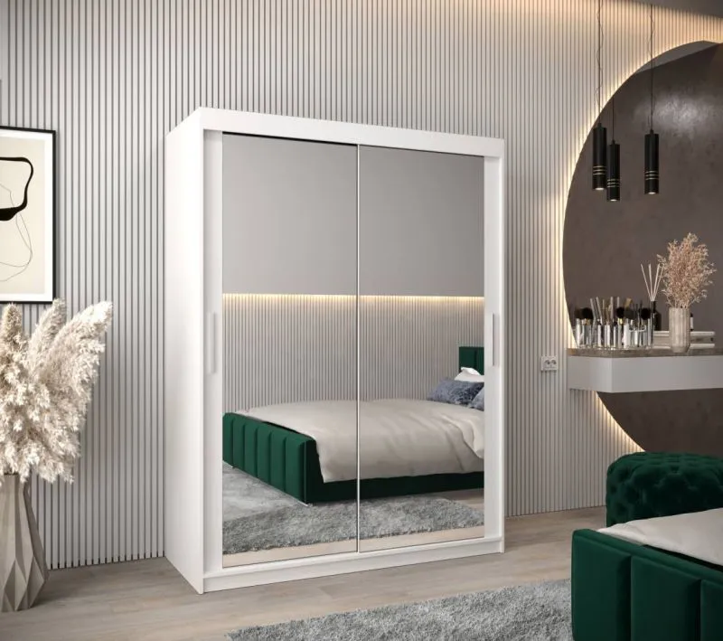 150 cm breiter Kleiderschrank mit 5 Fächern und 2 Türen | Farbe: Weiß Abbildung