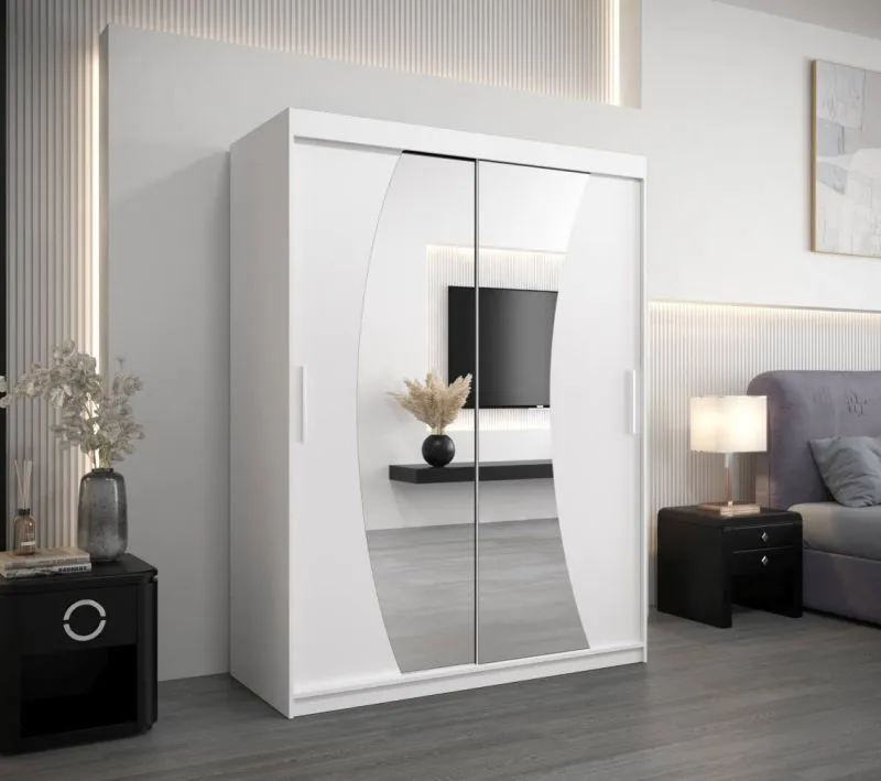 150 cm breiter Kleiderschrank mit 2 Türen | 5 Fächer | Farbe: Weiß Abbildung