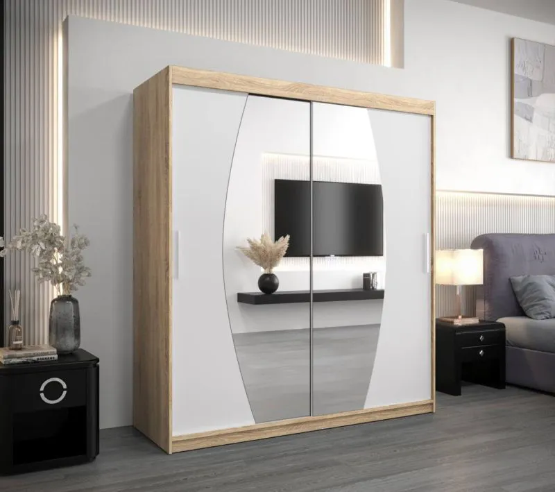 180 cm breiter Kleiderschrank mit 10 Fächern und 2 Türen | Farbe: Sonoma Eiche / Weiß Abbildung