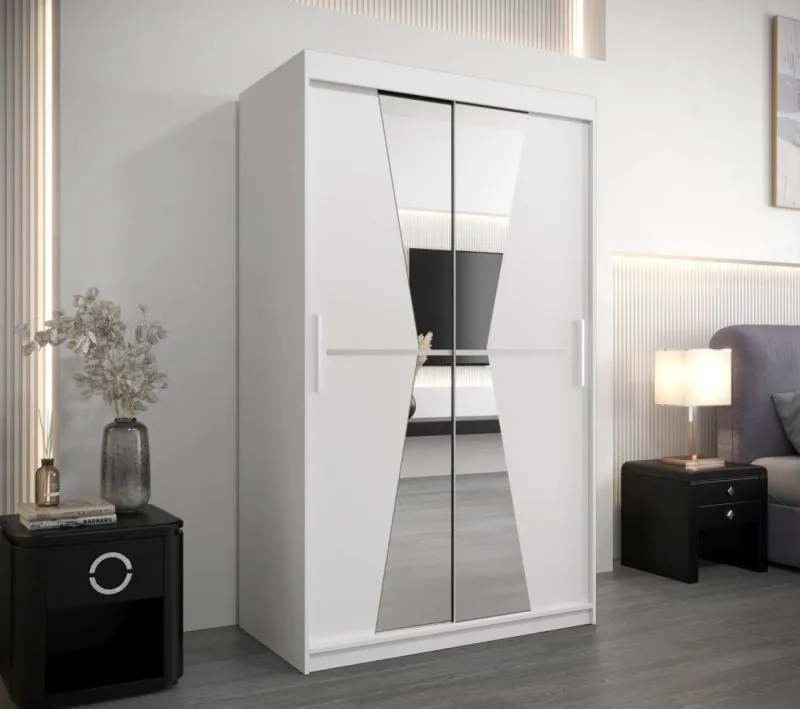 120 cm breiter Kleiderschrank mit 5 Fächern und 2 Türen | Farbe: Weiß Abbildung