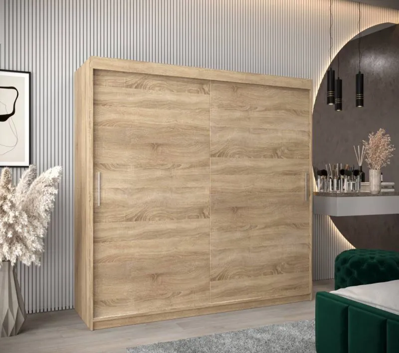 2 Meter breiter Kleiderschrank mit 2 Türen | Farbe: Sonoma Eiche Abbildung