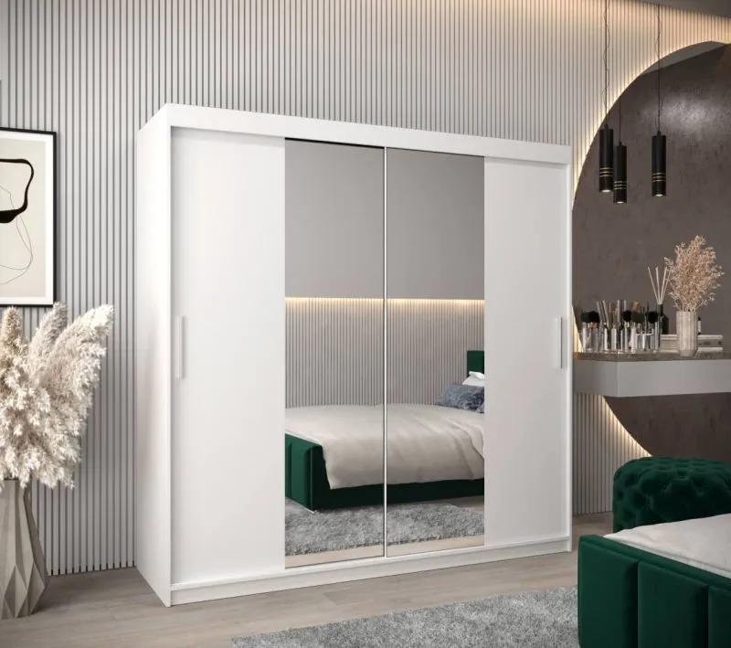 2 Meter breiter Kleiderschrank mit 2 Türen | Farbe: Weiß Abbildung
