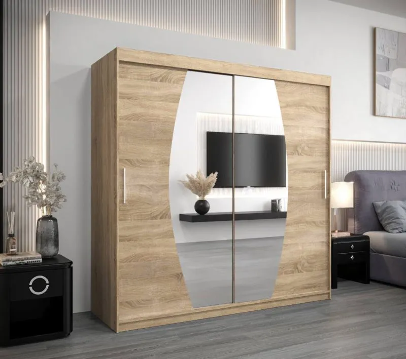 2 Meter breiter Kleiderschrank mit 2 Türen | Farbe: Sonoma Eiche Abbildung
