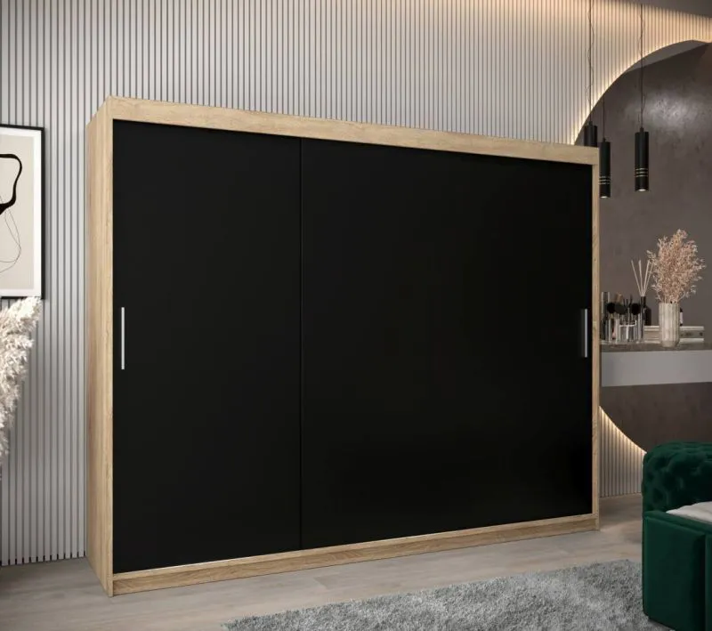 Großer 250 cm breiter Kleiderschrank mit 10 Fächern und 3 Türen | Farbe: Sonoma Eiche Abbildung
