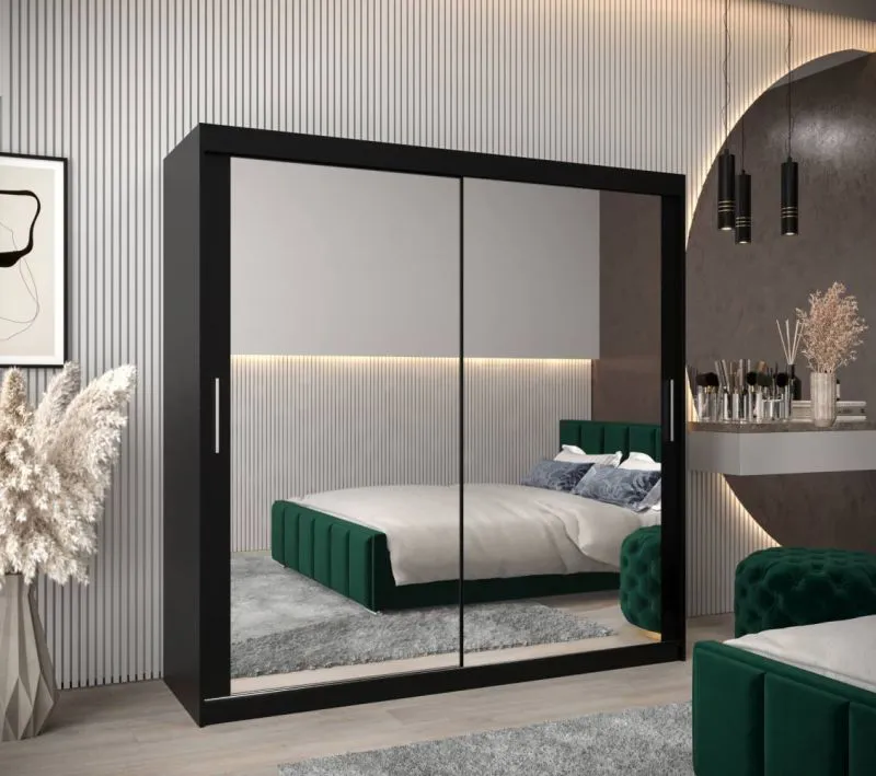 2 Meter breiter Kleiderschrank mit 2 Türen | Farbe: Schwarz Abbildung