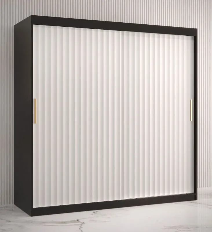 Eleganter Kleiderschrank mit genügend Stauraum Balmenhorn 63, Farbe: Schwarz matt / Weiß matt - Abmessungen: 200 x 180 x 62 cm (H x B x T), mit 10 Fächern und zwei Kleiderstangen