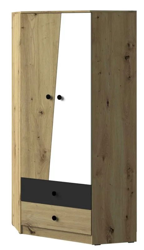 87 cm breiter Kleiderschrank mit 2 Türen, 4 Fächern und 2 Schubladen | Farbe: Eiche | Tiefe: 87 cm Abbildung