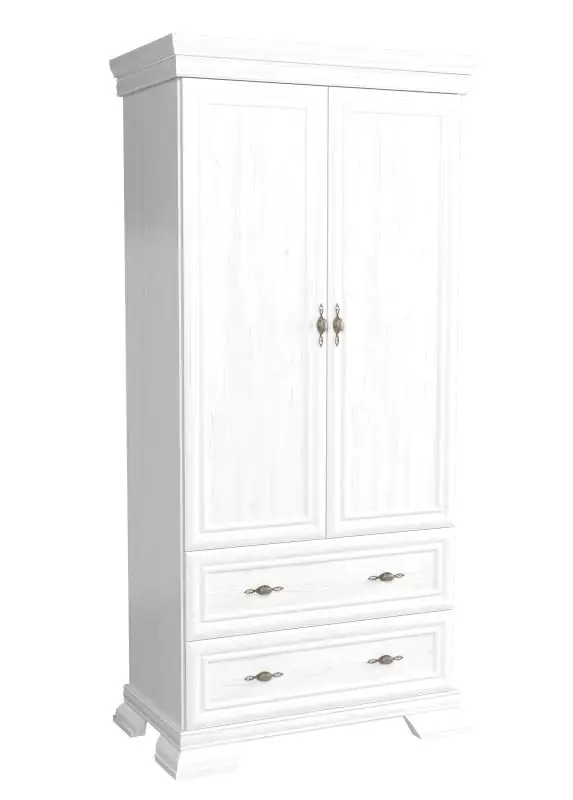 88 cm breiter Kleiderschrank mit 2 Türen und 2 Schubladen | Farbe: Weiß | Tiefe: 49 cm Abbildung
