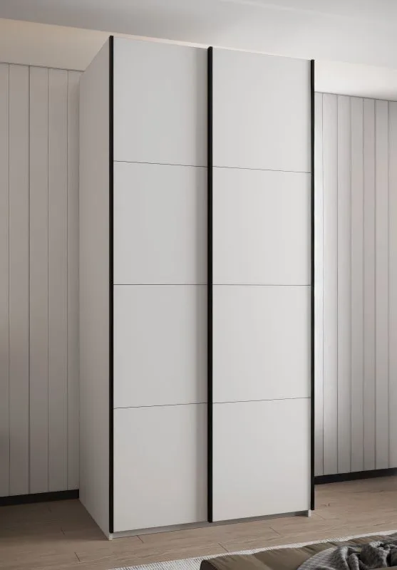 Kleiderschrank / Schiebetürenschrank | 2 Schiebetüren | 6 Einlegeböden | 245,5 x 120 x 64 cm | 6 Fächer | 2 Kleiderstangen | Farbe: Weiß | Soft-Close