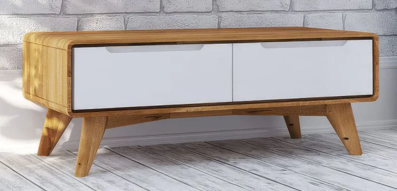 TV-Unterschrank Timaru 21 Wildeiche geölt / Weiß, teilmassiv - Abmessungen: 33 x 90 x 40 cm (H x B x T)