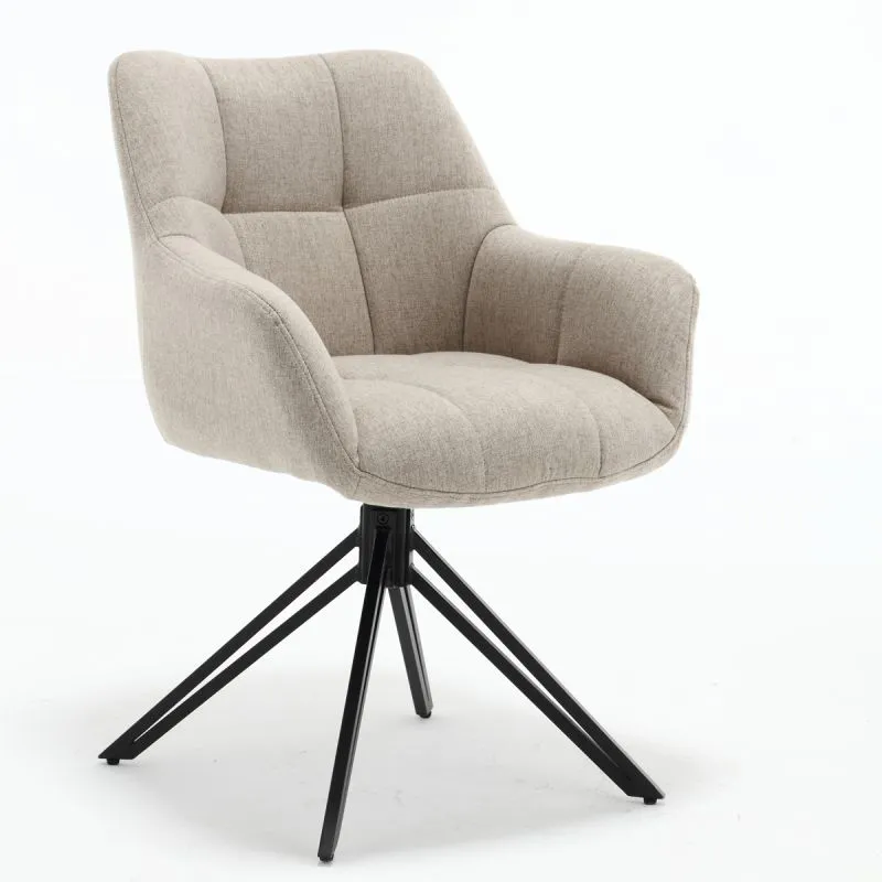 Ästhetischer Esszimmerstuhl mit Armlehnen Ruanda 01, in Beige, 180° drehbar, 82 x 60 x 62, vollständig gepolstert, dekorative Nähte