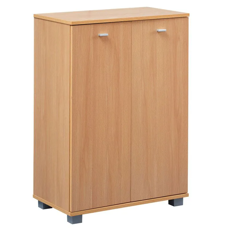 Platzsparender Schuhschrank Apolo 148, Farbe: Buche / Grau, mit vier Fächern - Abmessungen: 90 x 60 x 35 cm (H x B x T)