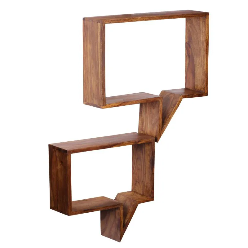 Hängeregal 2 teilig in Sprechblasen-Form, Farbe: Akazie - Abmessungen: 49 x 50 x 13 cm (H x B x T), aus Akazie Massivholz