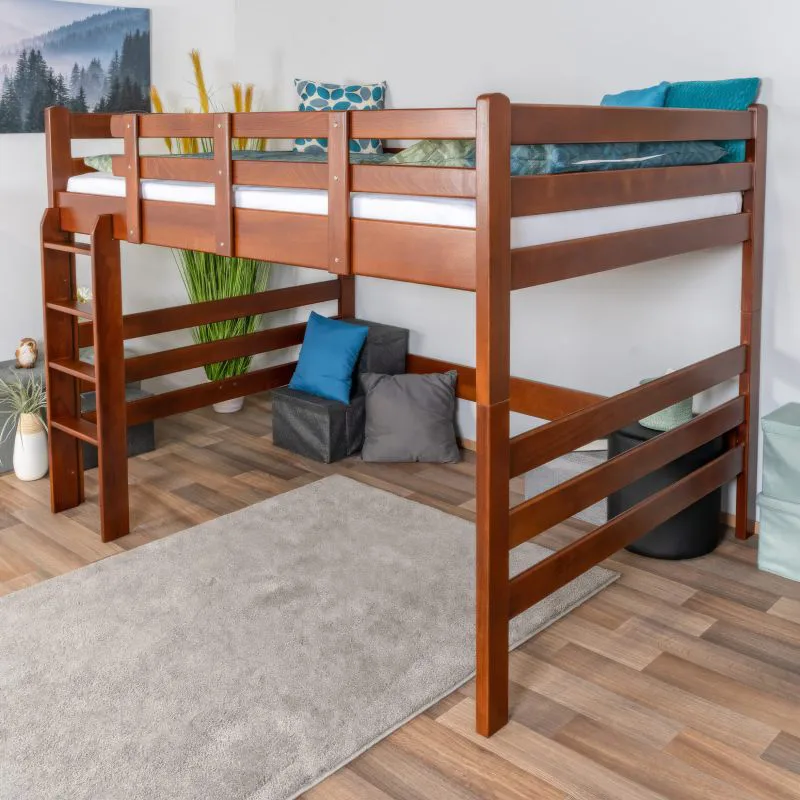 Hochbett 140 x 200 cm "Easy Premium Line" K23/n, Buche Massivholz Dunkelbraun lackiert, teilbar