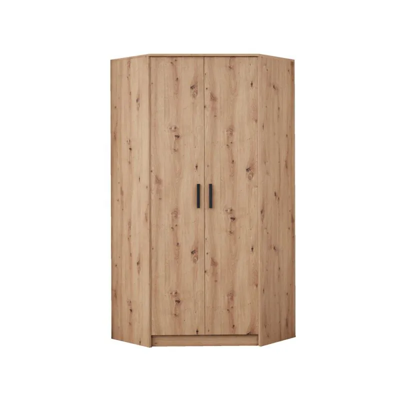 Eckkleiderschrank | Fafe 08 | Eiche Artisan | 2 Türen | Holzoptik |2 Kleiderstangen | 10 Fächer | Soft Close | 195 x 91 x 91 cm | viel Stauraum