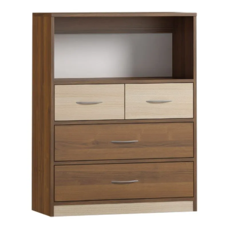 Kommode Pasuruan 14, Farbe: Nuss / Ahorn - Abmessungen: 110 x 85 x 37 cm (H x B x T)