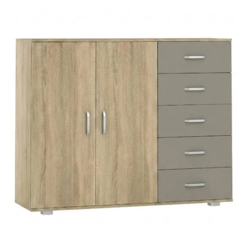 Kommode Ciomas 10, Farbe: Sonoma Eiche / Grau - Abmessungen: 104 x 130 x 40 cm (H x B x T)