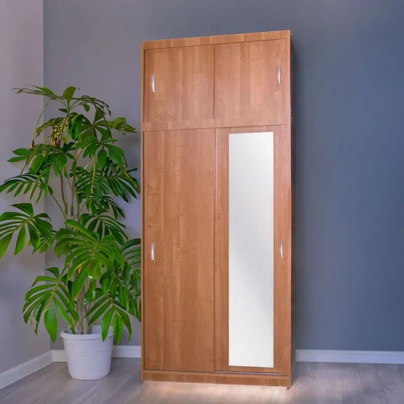 Schiebetürenschrank / Kleiderschrank Sepatan 01, Farbe: Erle - Abmessungen: 240 x 100 x 58 cm (H x B x T)