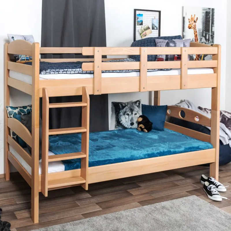 Etagenbett 90 x 190 cm | Massivholz: Buche | Natur Lackiert | umbaubar in zwei Einzelbetten | Premium-Qualität | inkl. Rollroste Abbildung