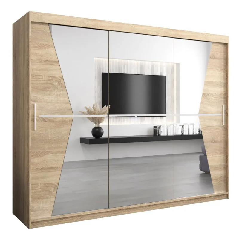 250 cm breiter Kleiderschrank mit 10 Fächern und 3 Türen | Farbe: Sonoma Eiche Abbildung