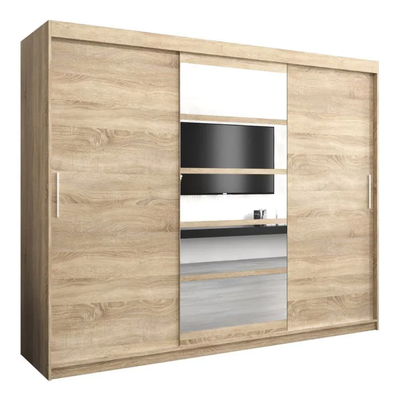 250 cm breiter Kleiderschrank mit 10 Fächern und 3 Türen | Farbe: Sonoma Eiche Abbildung