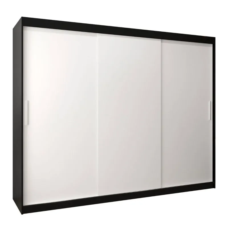 Großer 250 cm breiter Kleiderschrank mit 10 Fächern und 3 Türen | Farbe: Weiß / Schwarz Abbildung
