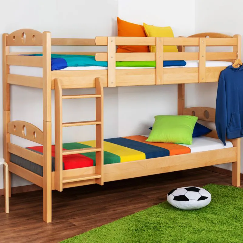 Jugendstockbett 90 x 200 cm | Massivholz: Buche | Natur Lackiert | umbaubar in 2 Einzelbetten | Premium-Qualität | inkl. Rollroste Abbildung