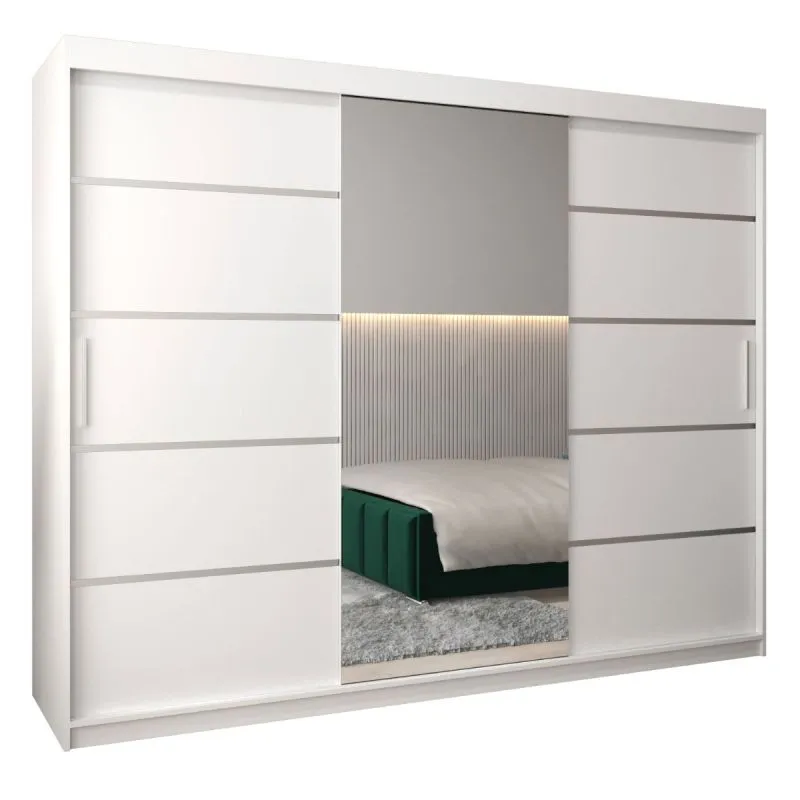 Großer 250 cm breiter Kleiderschrank mit 10 Fächern und 3 Türen | Farbe: Weiß Abbildung