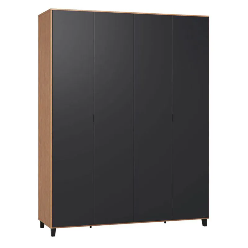 185 cm breiter Kleiderschrank mit 2 Türen, 11 Fächern und 2 Schubladen | Farbe: Eiche / Schwarz | Tiefe: 57 cm Abbildung