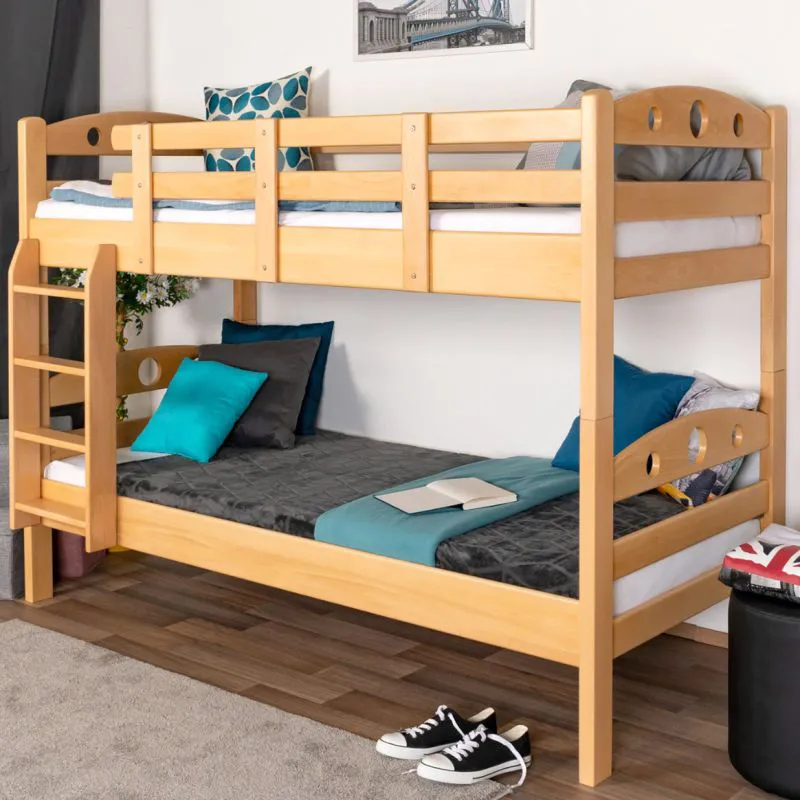 Etagenbett für Kinder 90 x 190 cm | Massivholz: Buche | Natur Lackiert | umbaubar in 2 Einzelbetten | inkl. Rollroste Abbildung