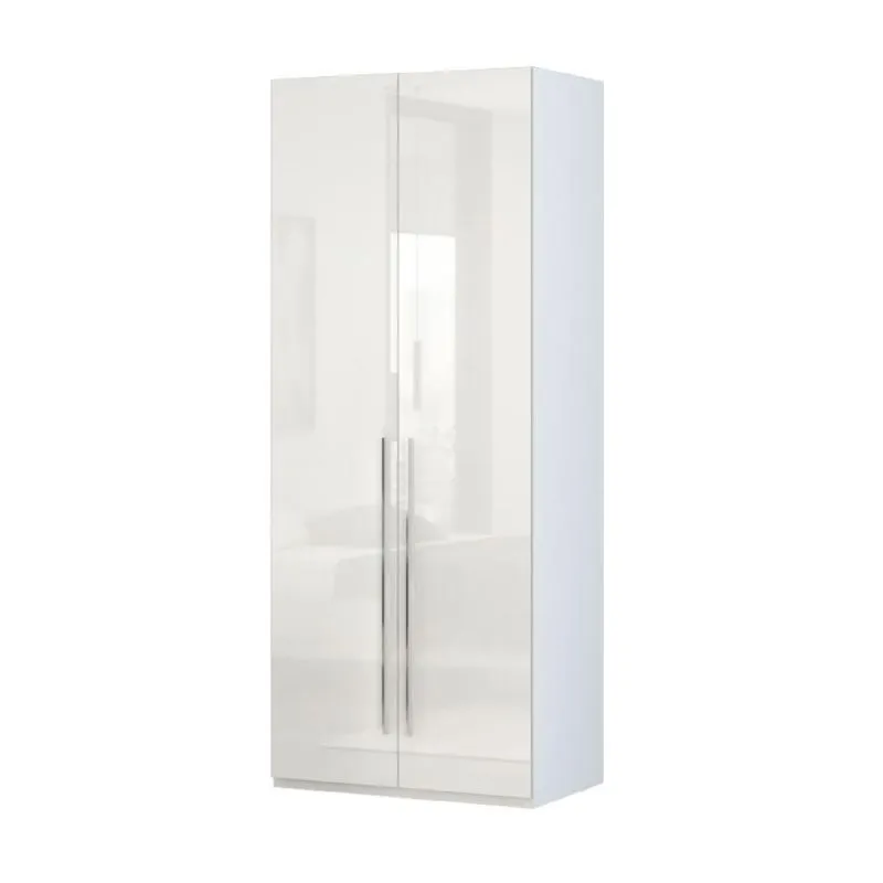 Schlafzimmer - Kleiderschrank, Farbe: Beige / Beige Hochglanz - 224 x 92 x 56 cm (H x B x T) Abbildung