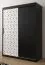 Neutraler Kleiderschrank mit Musterfront Dom 18, Farbe: Schwarz matt / Weiß matt - Abmessungen: 200 x 150 x 62 cm (H x B x T), mit fünf Fächern und zwei Kleiderstangen