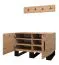 Schuhschrank mit Garderobe Morteratsch 04, Farbe: Eiche / Schwarz - Abmessungen: 52 x 84 x 46 cm (H x B x T), mit sechs Fächern und vier Haken