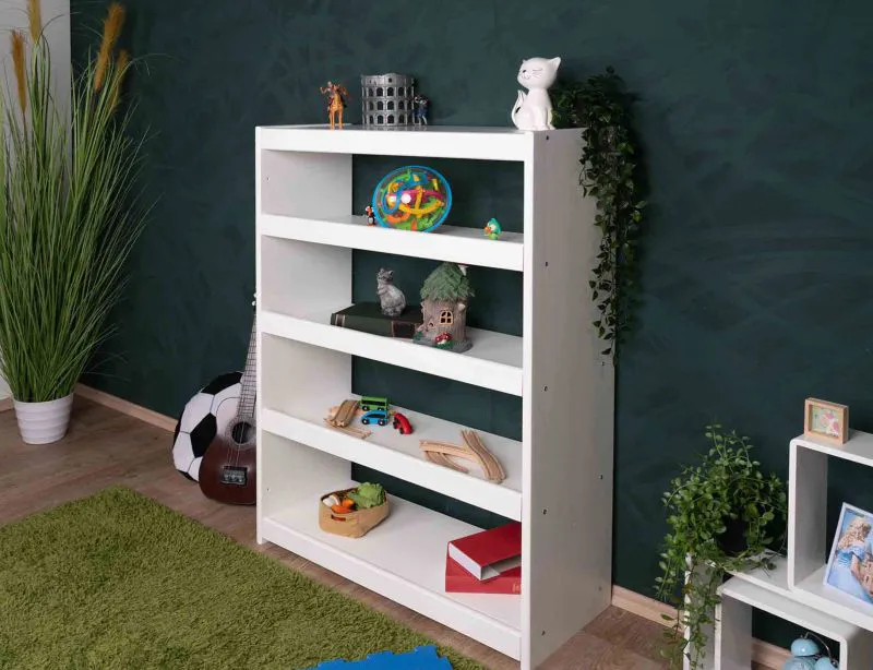 Regal, Küchenregal, Wohnzimmerregal, Bücherregal - 33,5 cm breit, Buche Holz-Massiv, Farbe: Weiß Abbildung