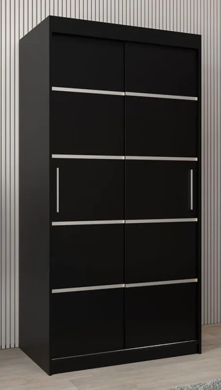 Schiebetürenschrank / Kleiderschrank Jan 01A, Farbe: Schwarz - Abmessungen: 200 x 100 x 62 cm ( H x B x T)