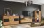 TV-Unterschrank, Hängeschrank Rania 19, aus geöltem Massivholz, 52 x 200 x 39 cm, in Eiche / Schwarz, Front aus Glas und Stirnholz, inkl. LED