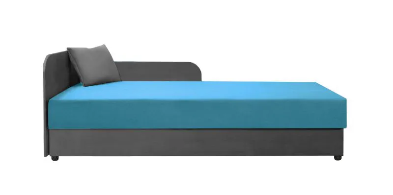 Tagesbett / Gästebett mit bequemer Polsterung Lobatos 43, Farbe: Grau / Blau, inkl. Kissen, Liegefläche: 90 x 195 cm, Stauraum, Kopfteil links