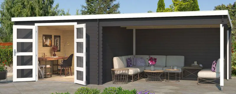 Gartenhaus G270 Carbongrau - 28 mm Blockbohlenhaus, Grundfläche: 22,85 m², Pultdach