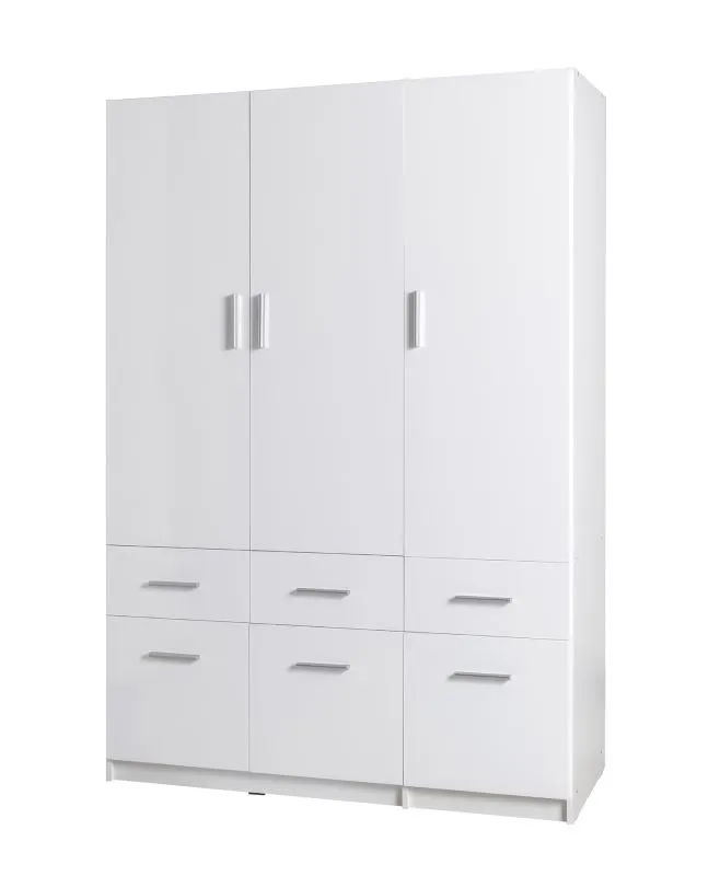 Drehtürenschrank / Kleiderschrank Messini 04, Farbe: Weiß / Weiß Hochglanz - Abmessungen: 198 x 136 x 54 cm (H x B x T)