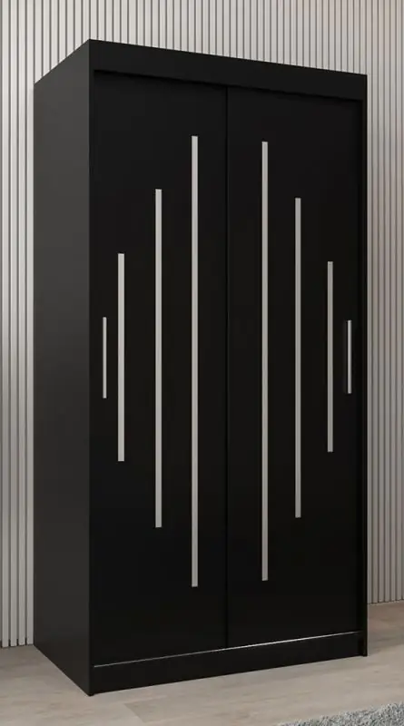 Schiebetürenschrank / Kleiderschrank Pilatus 01, Farbe: Schwarz - Abmessungen: 200 x 100 x 62 cm (H x B x T)